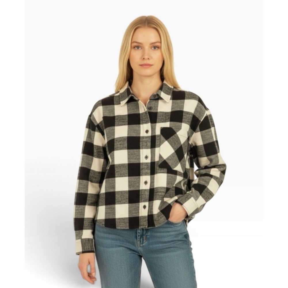 Scotch & Soda Amsterdam Women's XL Button Up LS Crop Flannel Shirt Brown Check E